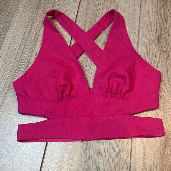 Hot Pink Strappy Crop Bra Top Womens Small - Picture 1 of 3